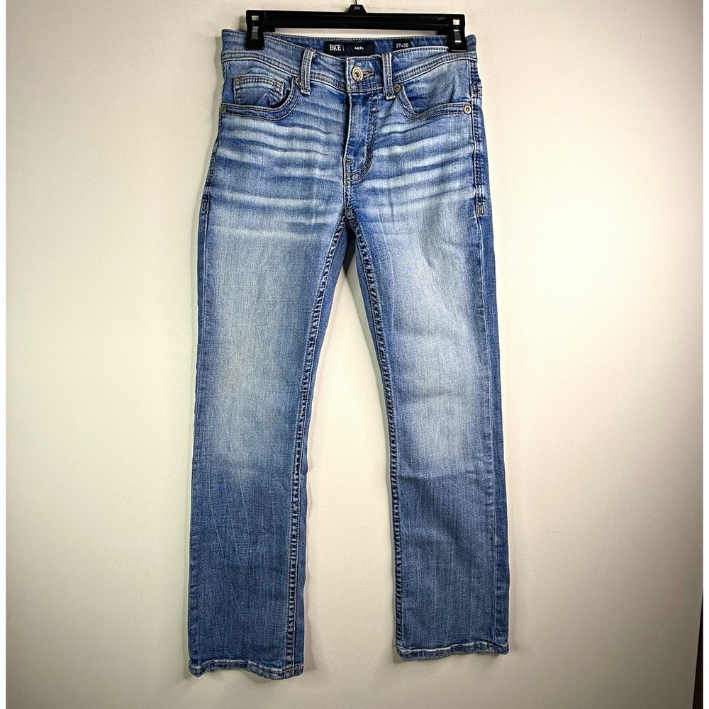 BKE Men's Aiden  Blue Light Wash Denim  Jeans Mid Rise 5-Pocket Button 27/30
